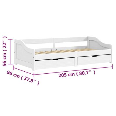 vidaXL Válenda se 2 zásuvkami IRUN bílá 90x200 cm masivní borové dřevo