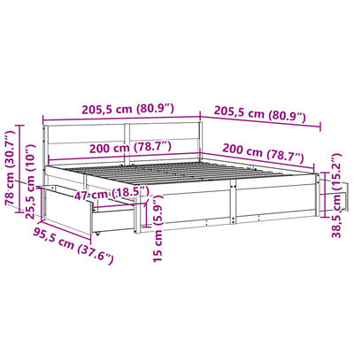 vidaXL Postel bez matrace voskově hnědá 200 x 200 cm masivní borovice