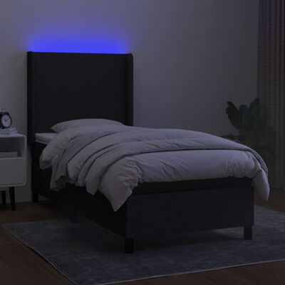 vidaXL Box spring postel s matrací a LED černá 90x190 cm textil