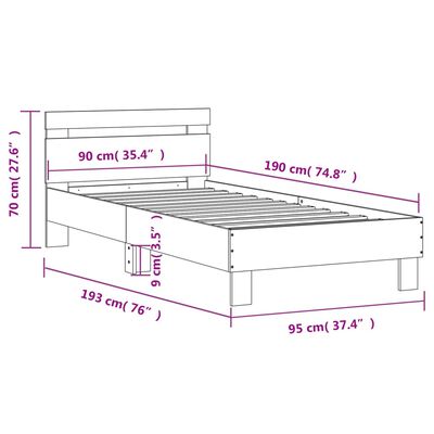 vidaXL Rám postele s čelem a LED osvětlením betonově šedý 90 x 190 cm