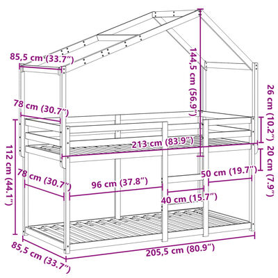 vidaXL Patrová postel se střechou voskově hnědá 80x200 cm borové dřevo