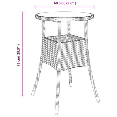 vidaXL Zahradní stůl Ø 60 x 75 cm tvrzené sklo a polyratan černý