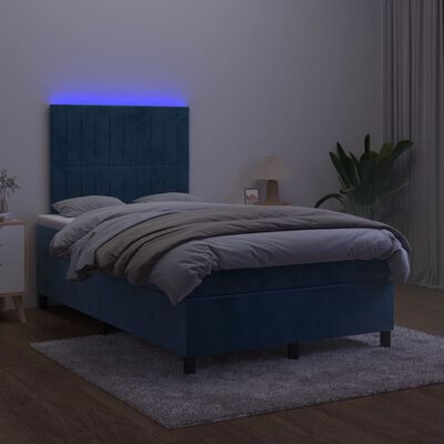 vidaXL Box spring postel s matrací a LED tmavě modrá 120x200 cm samet