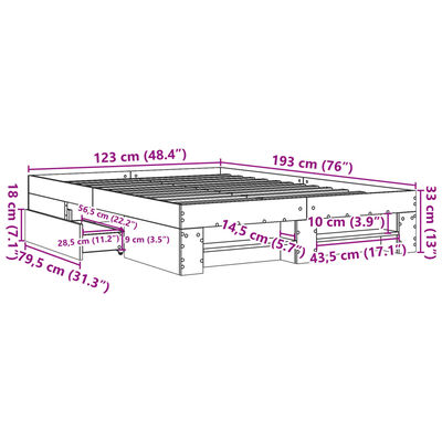 vidaXL Rám postele bez matrace kouřový dub 120x190 cm kompozitní dřevo