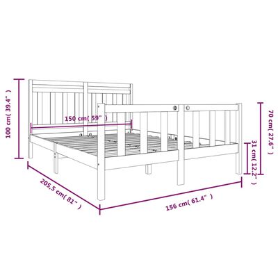 vidaXL Rám postele šedý 150 x 200 cm King Size masivní dřevo