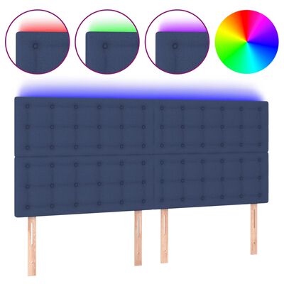 vidaXL Čelo postele s LED modré 180x5x118/128 cm textil