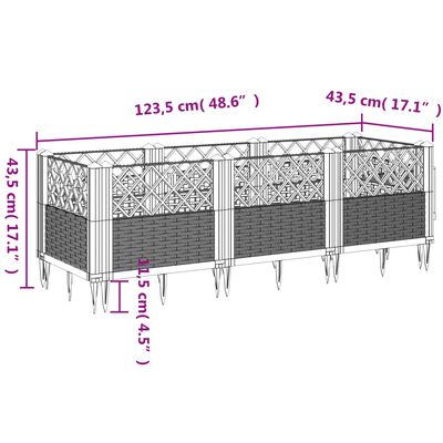 vidaXL Zahradní truhlík s kolíky světle šedý 123,5 x 43,5 x 43,5 cm PP