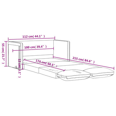 vidaXL Podlahová rozkládací pohovka 2 v 1 černá 112x174x55 cm textil