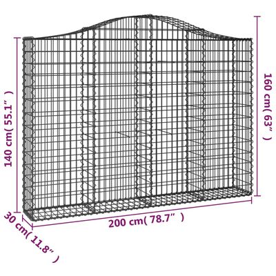 vidaXL Klenuté gabionové koše 25ks 200x30x140/160cm pozinkované železo