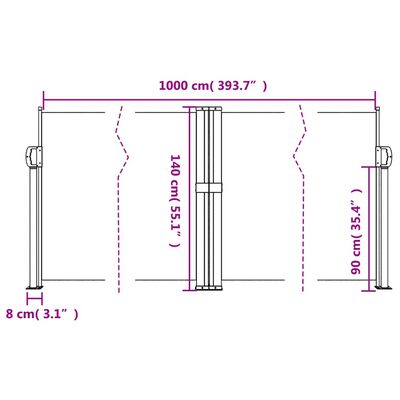 vidaXL Zatahovací boční markýza černá 140 x 1 000 cm