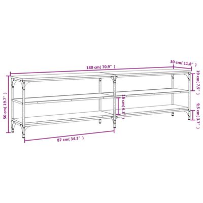 vidaXL TV skříňka šedá sonoma 180 x 30 x 50 cm kompozitní dřevo a kov