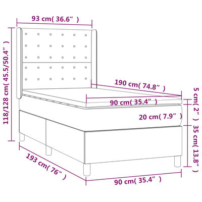 vidaXL Box spring postel s matrací tmavě hnědá 90x190 cm textil