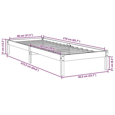 vidaXL Prodloužený rám postele bez matrace 80 x 210 cm borovice