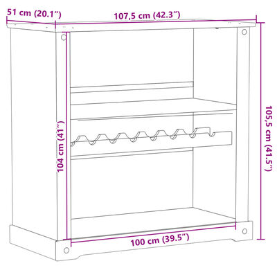 vidaXL Skříňka na víno Corona 107,5x51x105,5 cm masivní borové dřevo