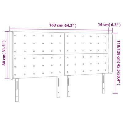 vidaXL Čelo postele s LED tmavě šedé 163 x 16 x 118/128 cm samet