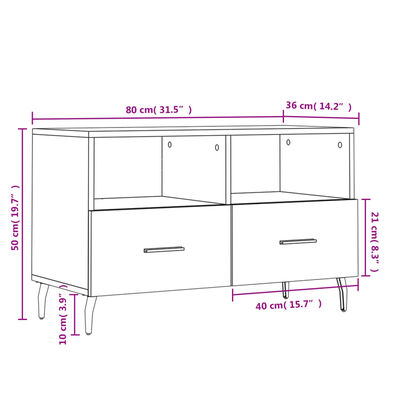 vidaXL TV skříňka bílá s vysokým leskem 80x36x50 cm kompozitní dřevo