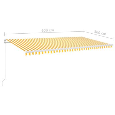 vidaXL Ručně zatahovací markýza s LED světlem 600 x 300 cm žlutobílá