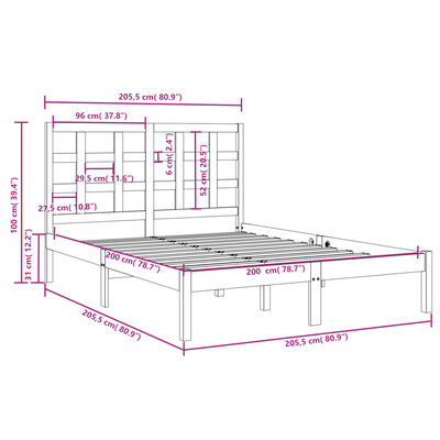 vidaXL Rám postele masivní dřevo 200 x 200 cm