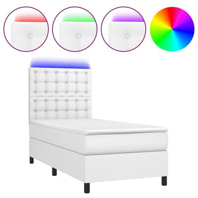 vidaXL Box spring postel s matrací a LED bílá 90x200 cm umělá kůže