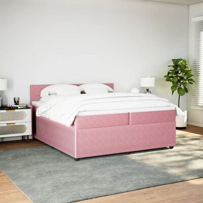 vidaXL Box spring postel s matrací růžová 200x200 cm samet