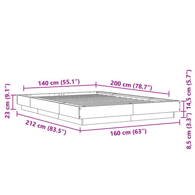 vidaXL Rám postele s LED osvětlením hnědý dub 140 x 200 cm kompozit