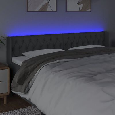 vidaXL Čelo postele s LED tmavě šedé 203 x 16 x 78/88 cm textil