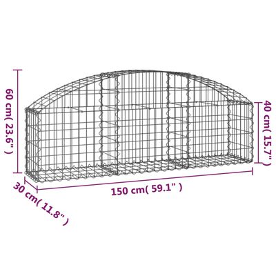 vidaXL Klenutý gabionový koš 150 x 30 x 40/60 cm pozinkované železo