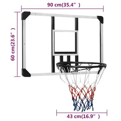 vidaXL Basketbalový koš s průhlednou deskou 90x60x2,5 cm polykarbonát