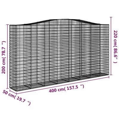 vidaXL Klenutý gabionový koš 400 x 50 x 200/220 cm pozinkované železo