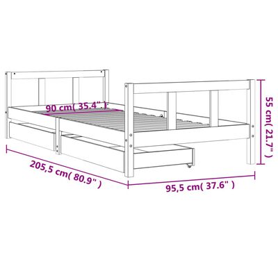 vidaXL Dětská postel se zásuvkami 90 x 200 cm masivní borové dřevo