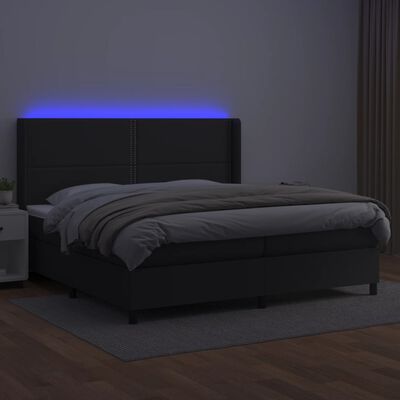 vidaXL Box spring postel s matrací a LED černá 200x200 cm umělá kůže