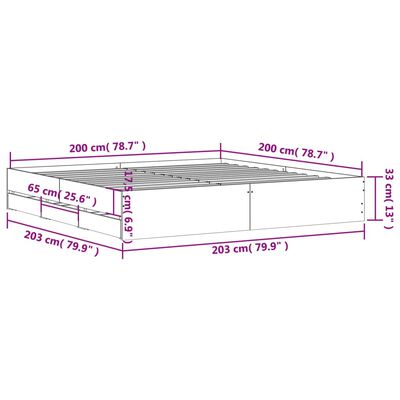 vidaXL Rám postele se zásuvkami šedý sonoma 200 x 200 cm kompozit