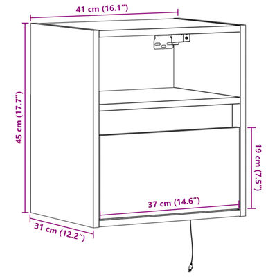 vidaXL Nástěnná TV skříňka s LED osvětlením hnědý dub 41 x 31 x 45 cm