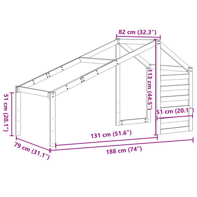 vidaXL Střecha na dětskou postel hnědá 188x82x113 cm masivní borovice