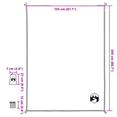 vidaXL Pikniková deka s kolíky modrá 205 x 155 cm