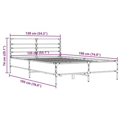 vidaXL Rám postele dub sonoma 135 x 190 cm kompozitní dřevo a kov