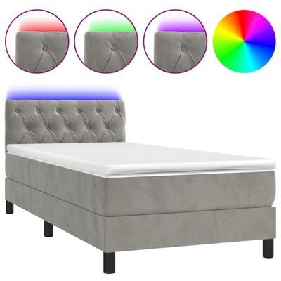 vidaXL Box spring postel s matrací a LED světle šedá 80 x 200 cm samet