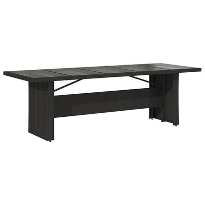 vidaXL Zahradní stůl se skleněnou deskou černý 240x90x75 cm polyratan