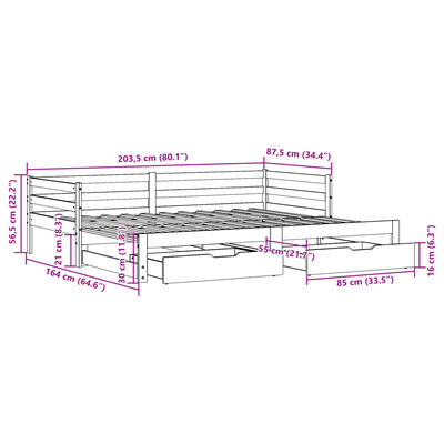 vidaXL Válenda s přistýlkou a zásuvkami bílá 80x200 cm masiv borovice