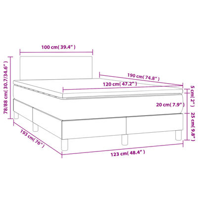 vidaXL Box spring postel s matrací a LED taupe 120x190 cm textil