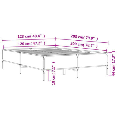 vidaXL Rám postele šedý sonoma 120 x 200 cm kompozitní dřevo a kov