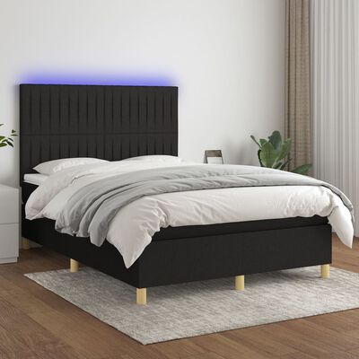 vidaXL Box spring postel s matrací a LED černá 140x200 cm textil