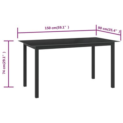 vidaXL Zahradní stůl černý 150 x 90 x 74 cm hliník a sklo