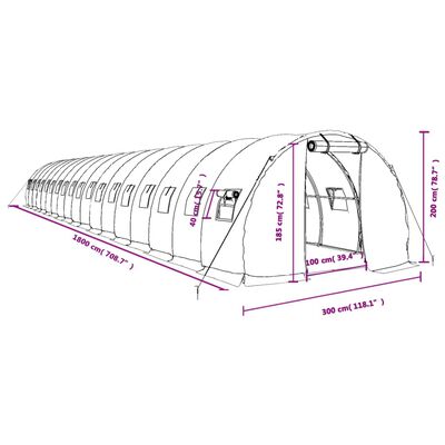 vidaXL Skleník s ocelovým rámem bílý 54 m² 18 x 3 x 2 m