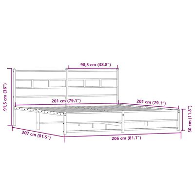 vidaXL Kovový rám postele bez matrace dub sonoma 200 x 200 cm