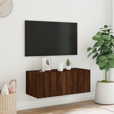 vidaXL Nástěnná TV skříňka s LED osvětlením hnědý dub 80 x 35 x 31 cm