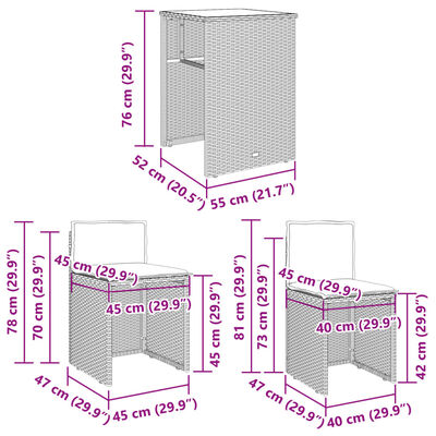 vidaXL 3dílný bistro set s poduškami černý polyratan