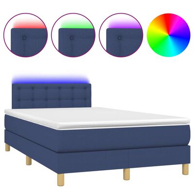 vidaXL Box spring postel s matrací a LED modrá 120x190 cm textil