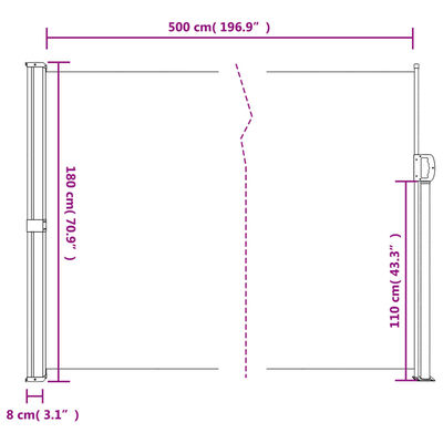 vidaXL Zatahovací boční markýza červená 180 x 500 cm