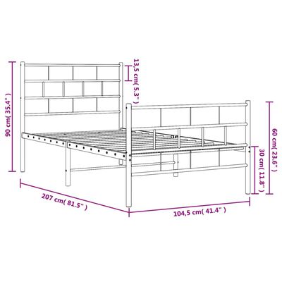 vidaXL Kovový rám postele s hlavovým a nožním čelem bílý 100 x 200 cm